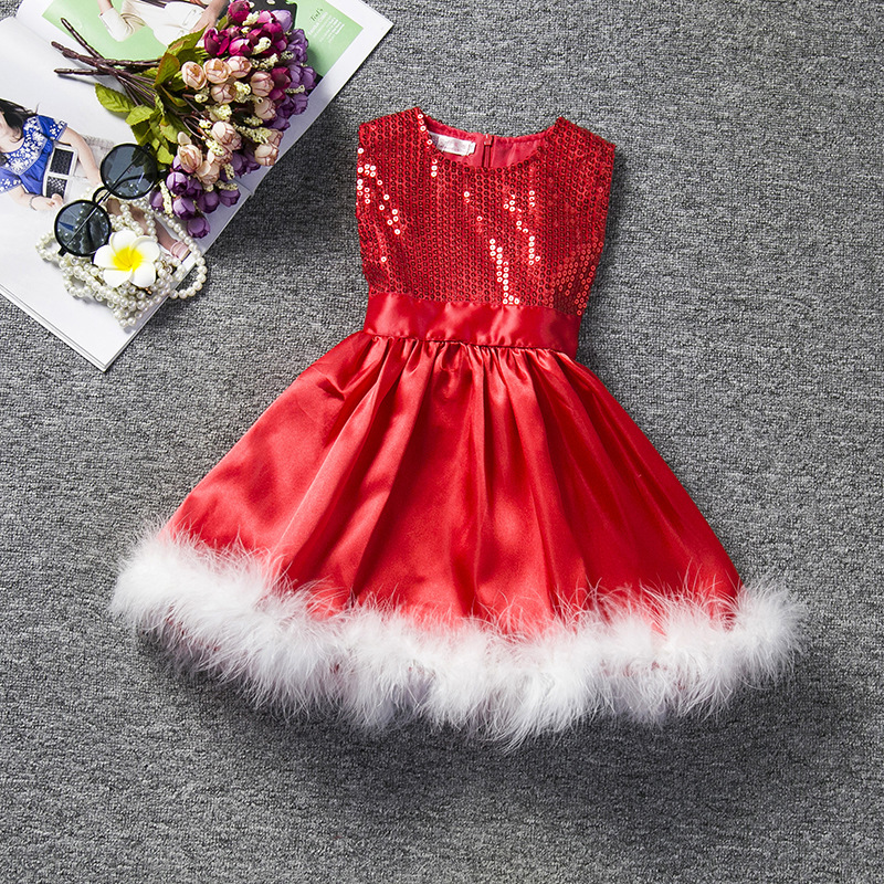 F68102 Girl sequin dress Christmas party red Paillette princess dress tutu skirt